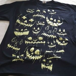 Vintage Black w Neon Pumpkins T Shirt XL Halloween